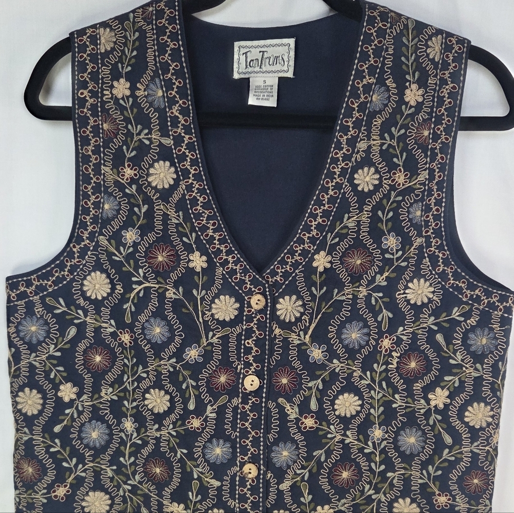 Tantrums Women's Embroidered Navy Vest